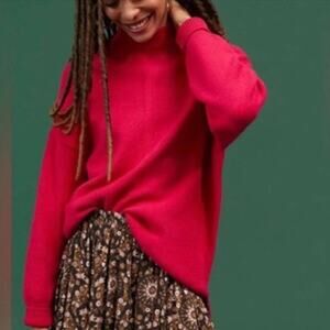 Maeve Anthropologie Crystal Tunic Mock Turtleneck Sweater Hot Pink Size Small